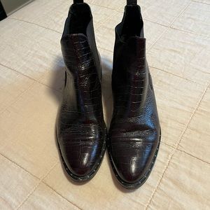 Freda Salvador Black Croc-Embossed Ankle Boots